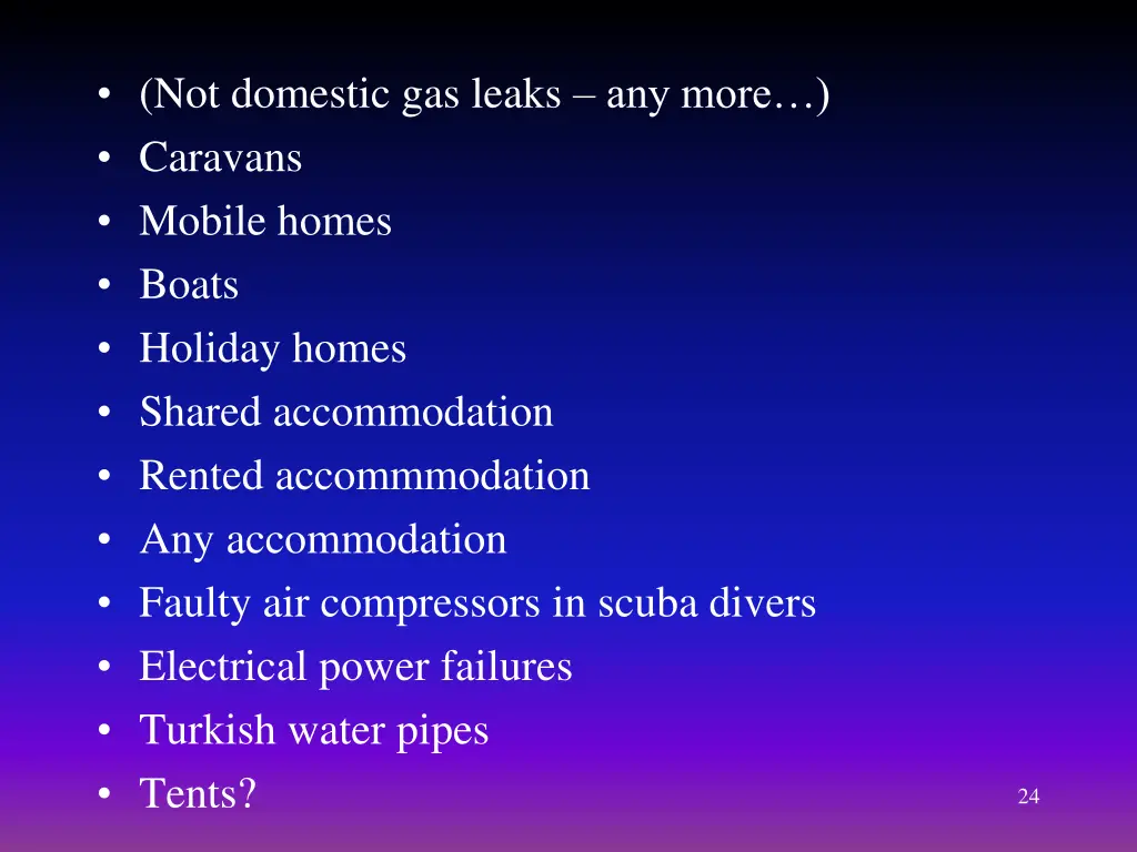 not domestic gas leaks any more caravans mobile