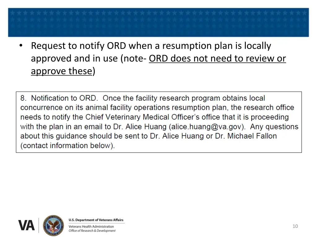 request to notify ord when a resumption plan