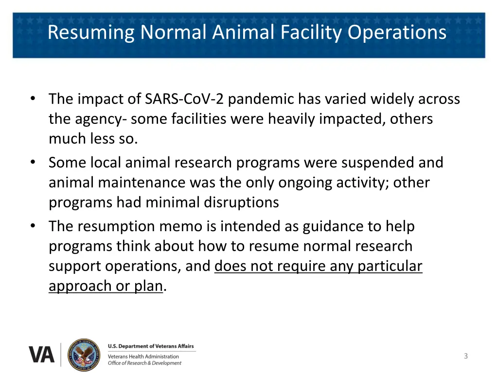 resuming normal animal facility operations 1