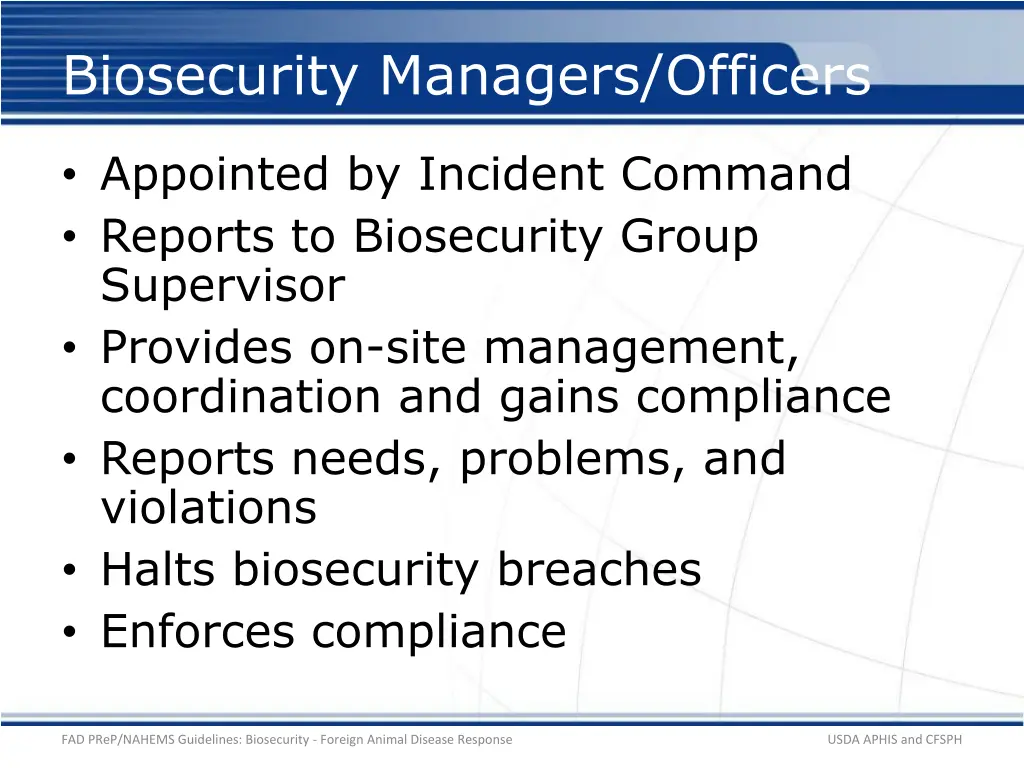 biosecurity managers officers