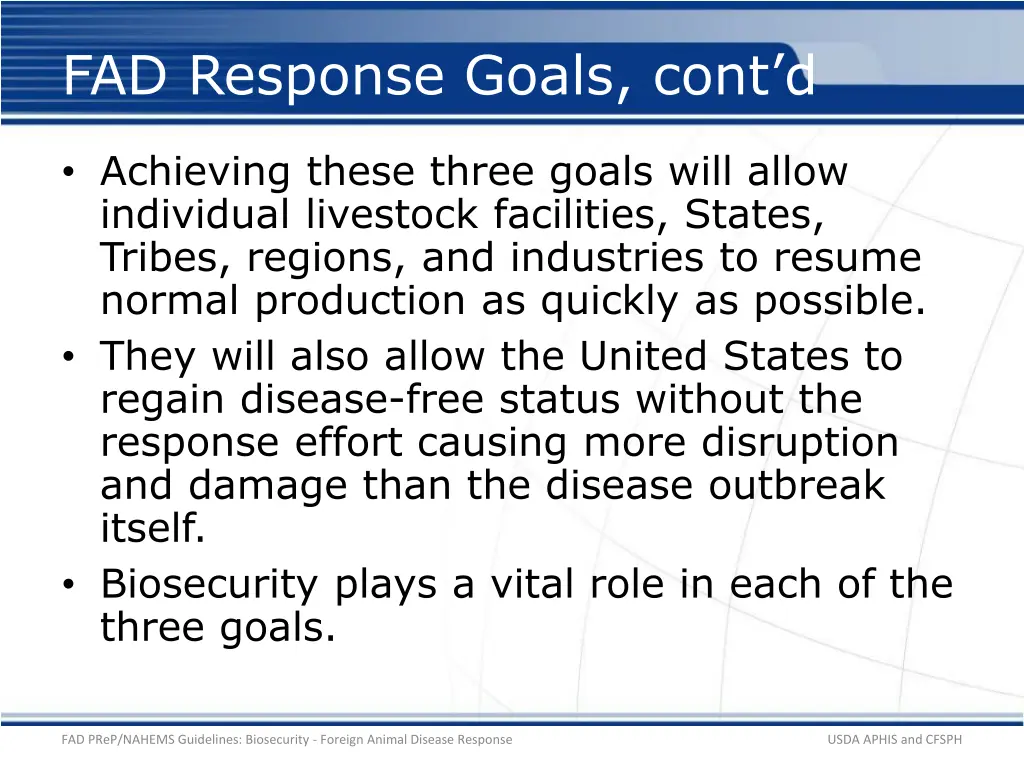 fad response goals cont d