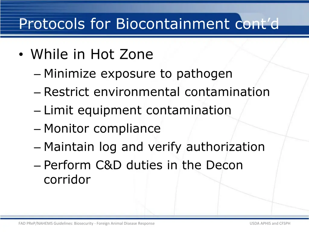 protocols for biocontainment cont d