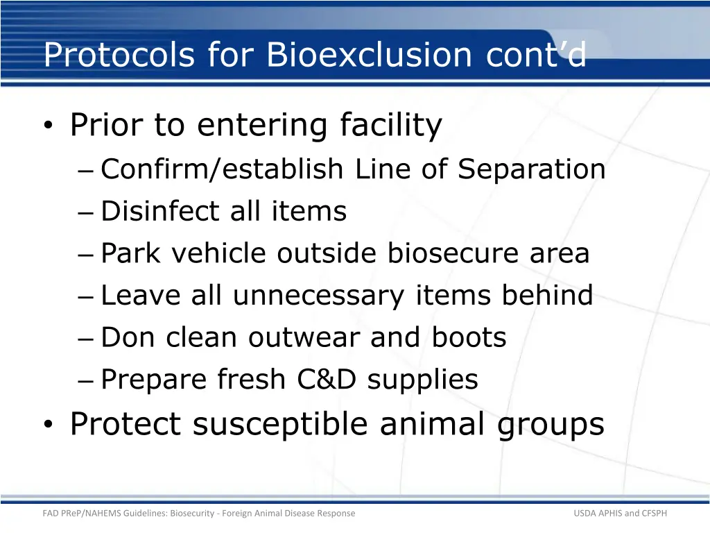 protocols for bioexclusion cont d