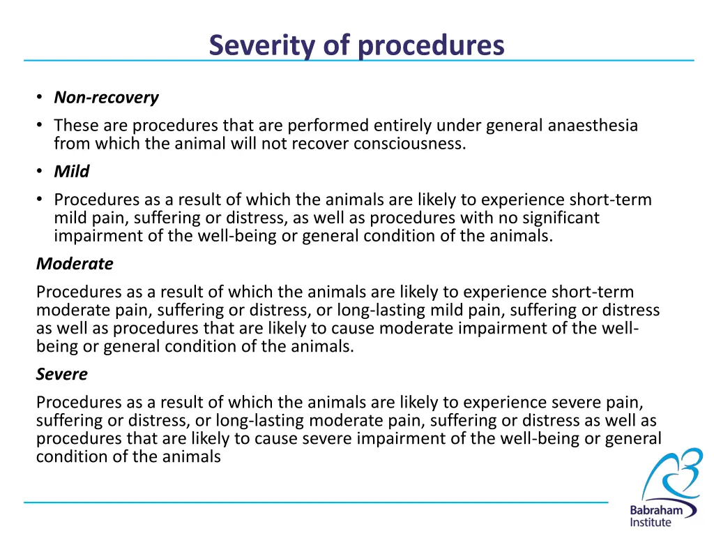 severity of procedures