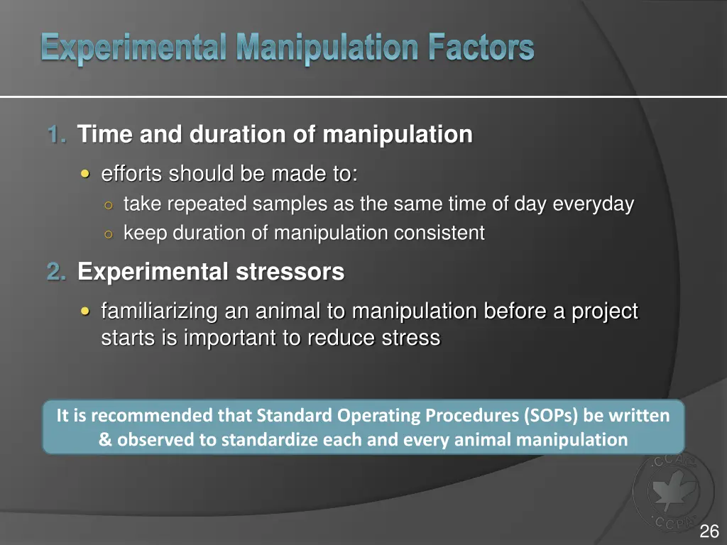 experimental manipulation factors 1