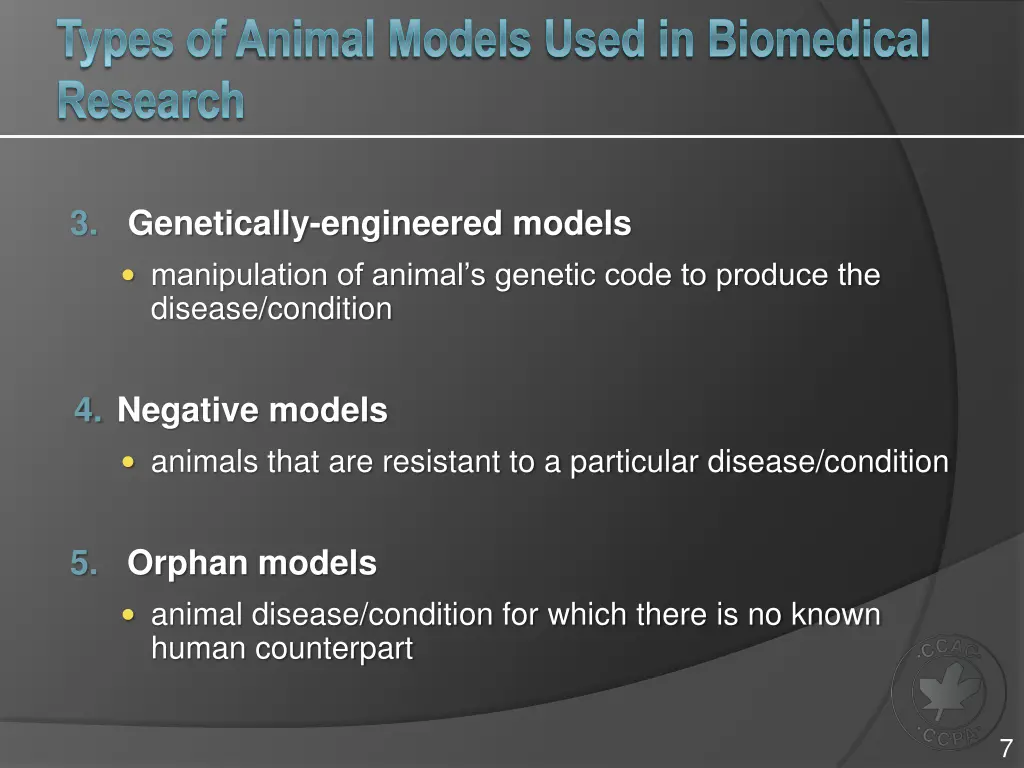 types of animal models used in biomedical research 1