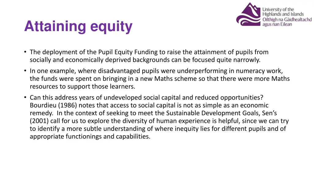 attaining equity