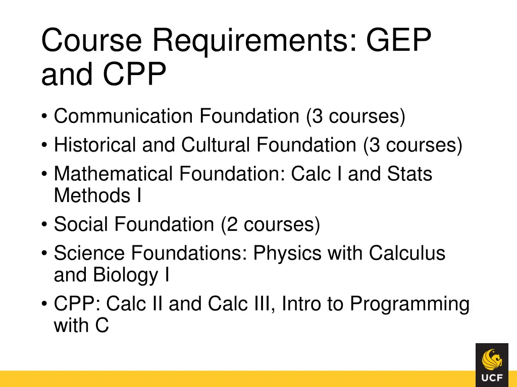 course requirements gep and cpp