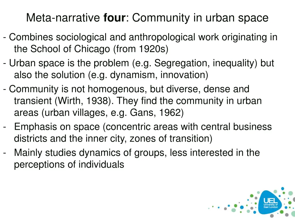 meta narrative four community in urban space