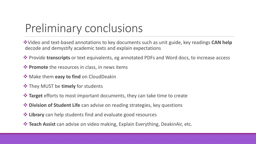 preliminary conclusions