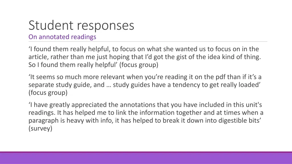 student responses on annotated readings