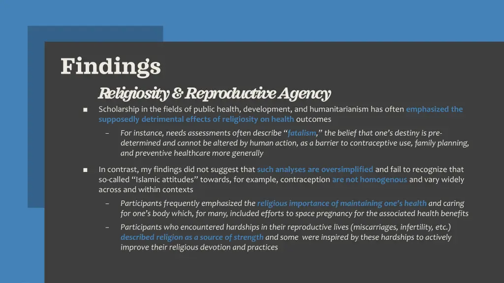 findings religiosity reproductive agency