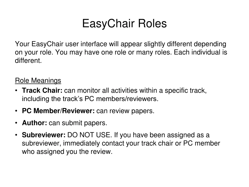 easychair roles