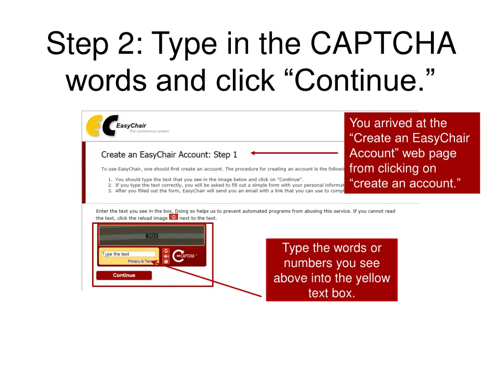 step 2 type in the captcha words and click