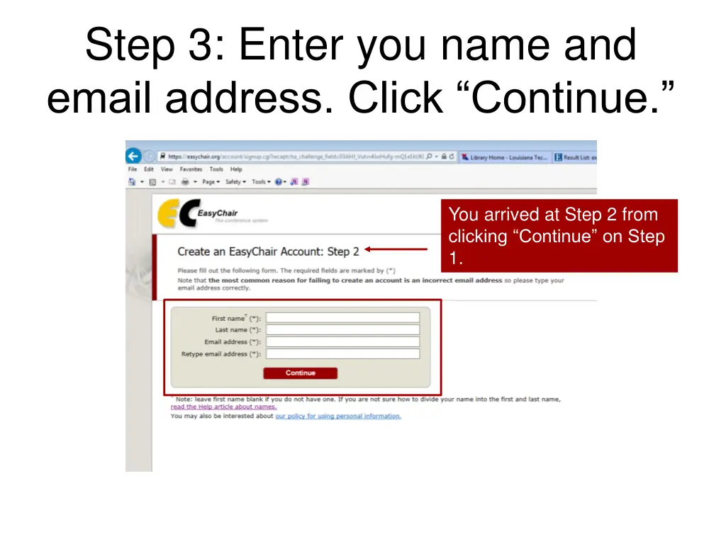 step 3 enter you name and email address click