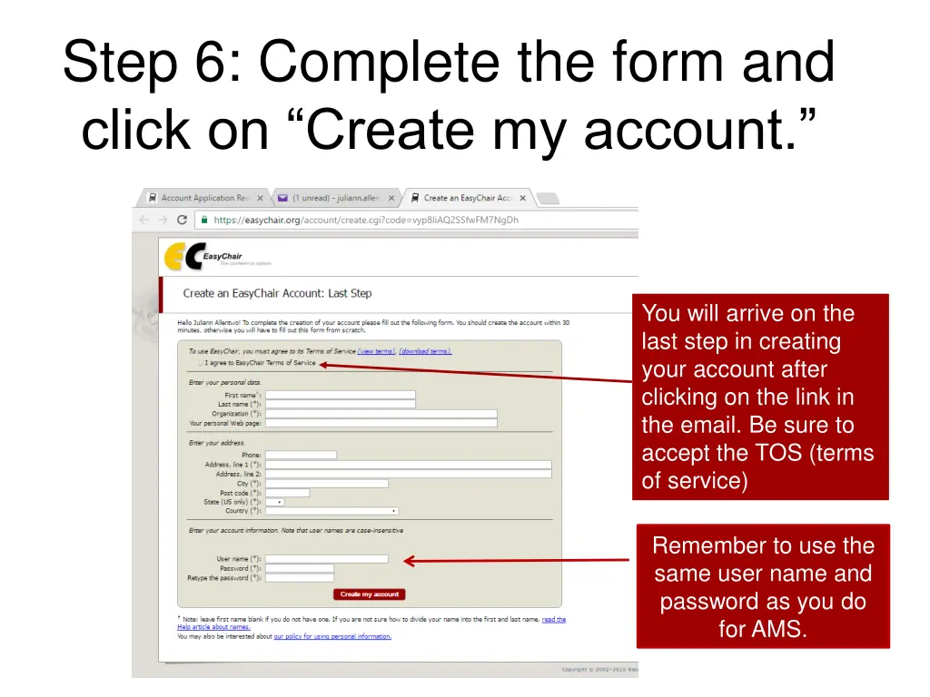 step 6 complete the form and click on create