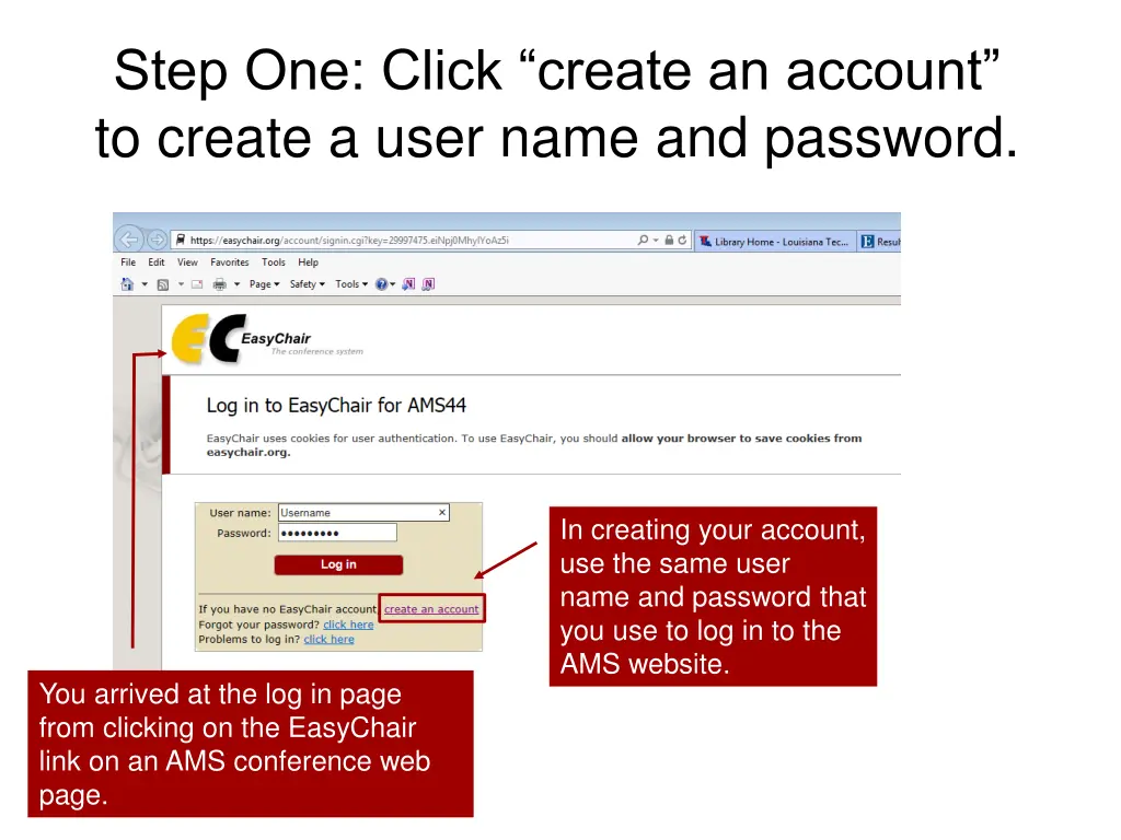 step one click create an account to create a user