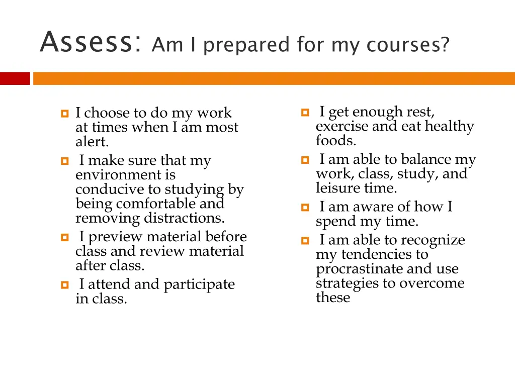 assess am i prepared for my courses