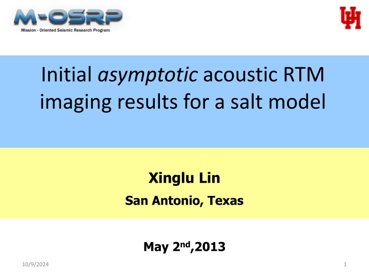 initial asymptotic acoustic rtm imaging results