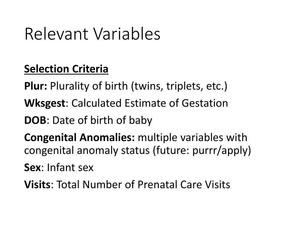 relevant variables 1