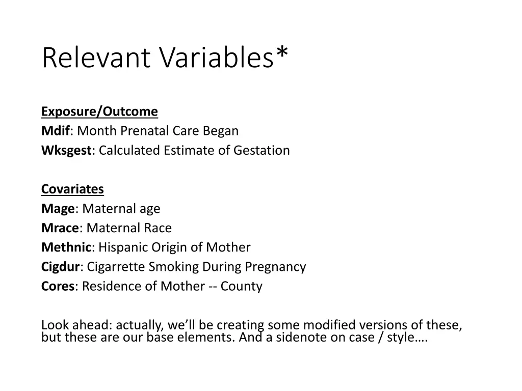 relevant variables