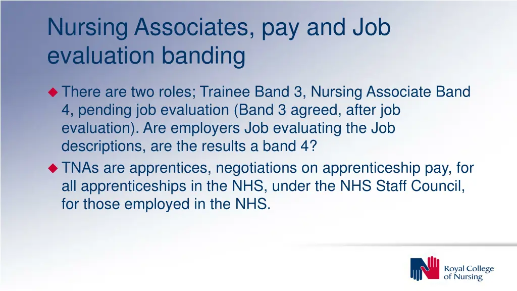 nursing associates pay and job evaluation banding