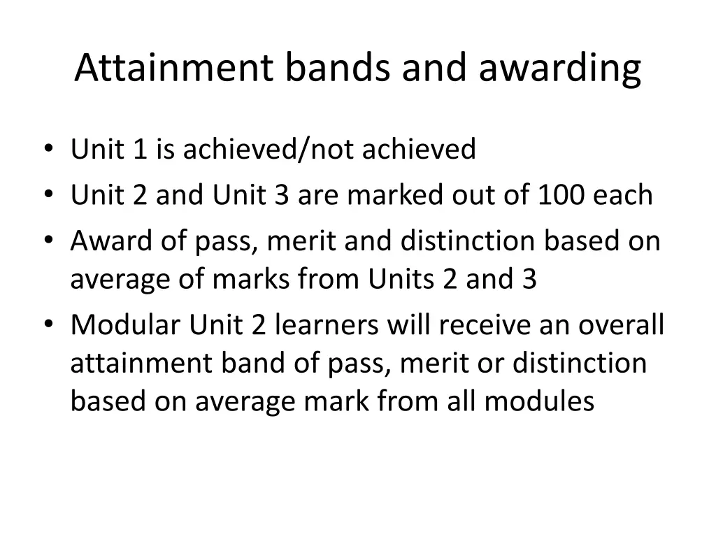 attainment bands and awarding