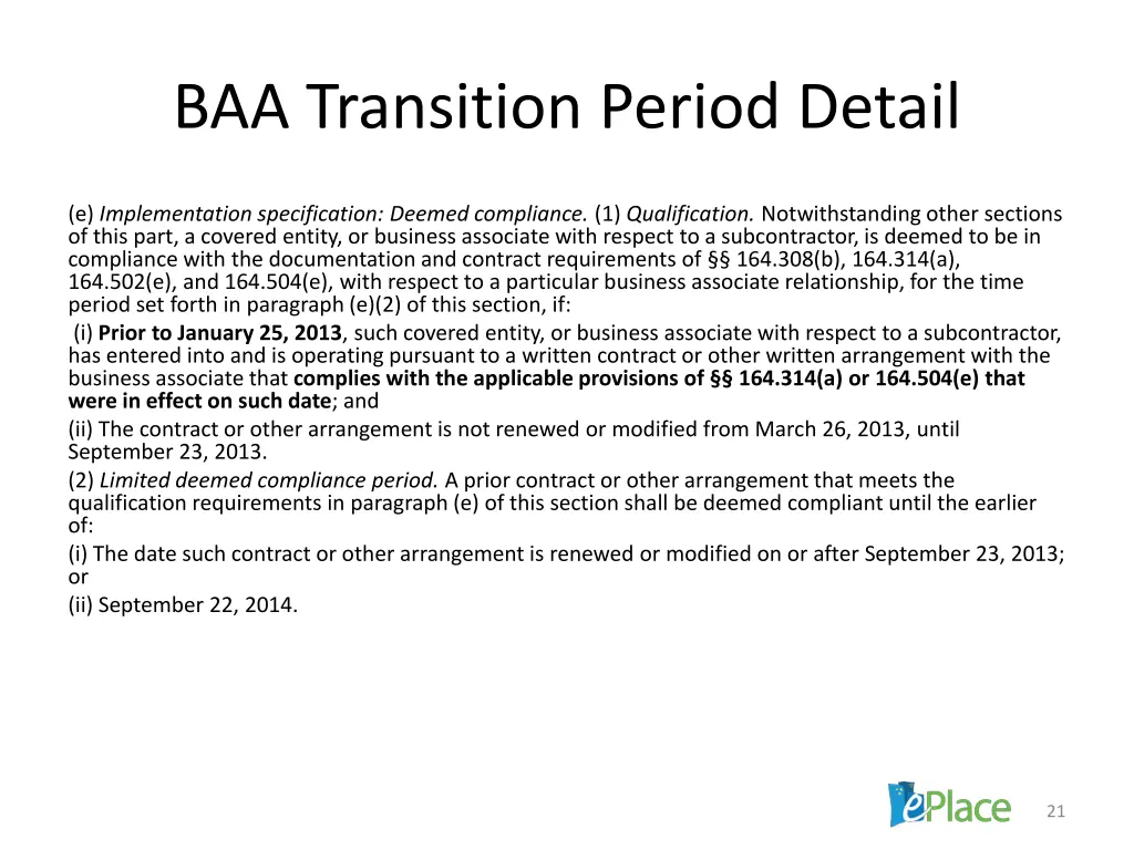 baa transition period detail