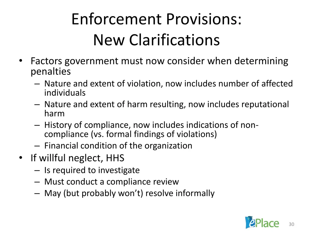 enforcement provisions new clarifications factors