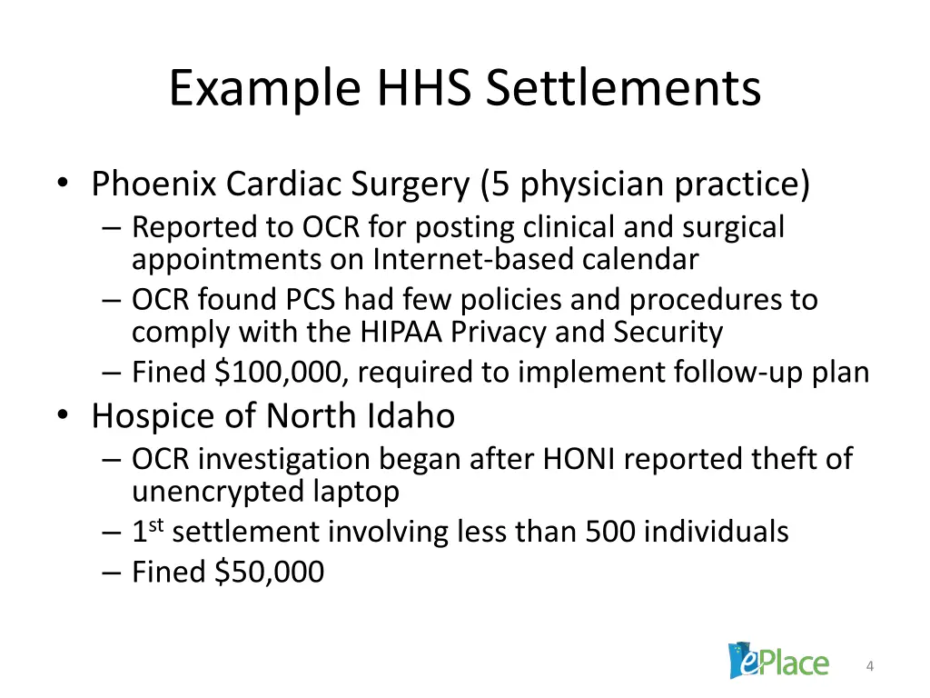 example hhs settlements