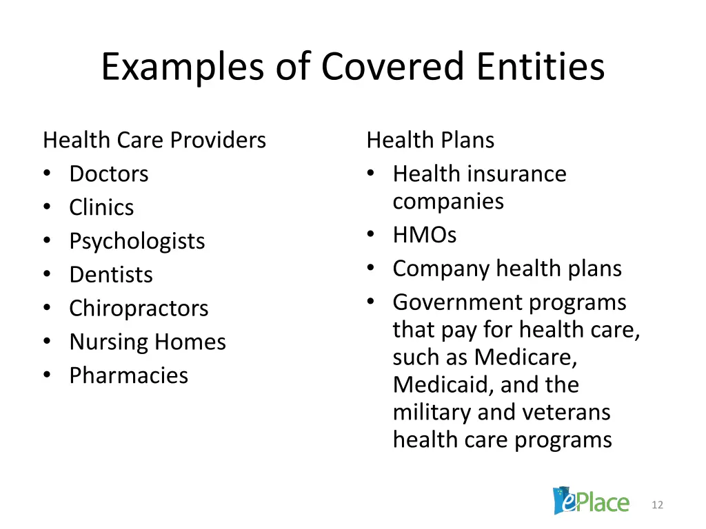 examples of covered entities