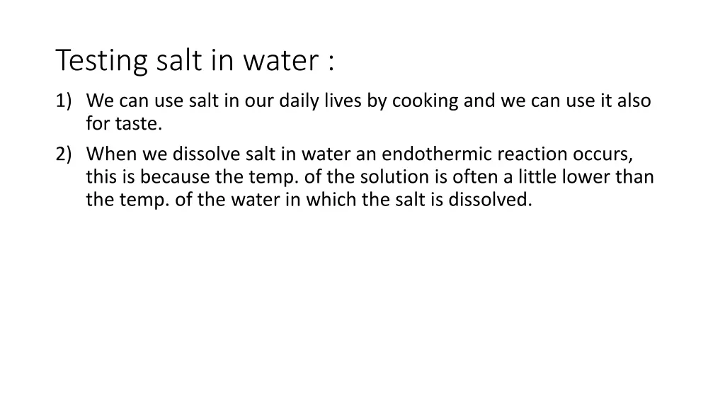 testing salt in water