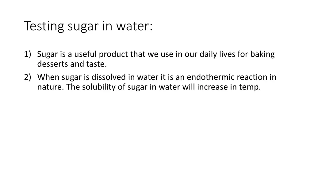 testing sugar in water