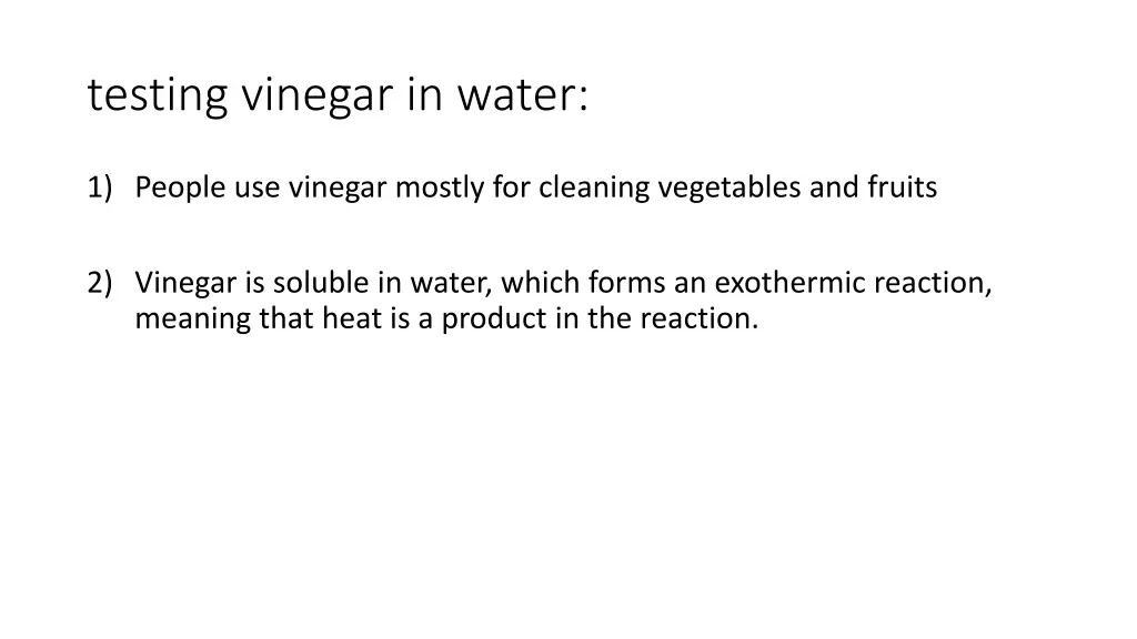 testing vinegar in water