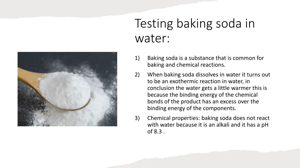 testing baking soda in water