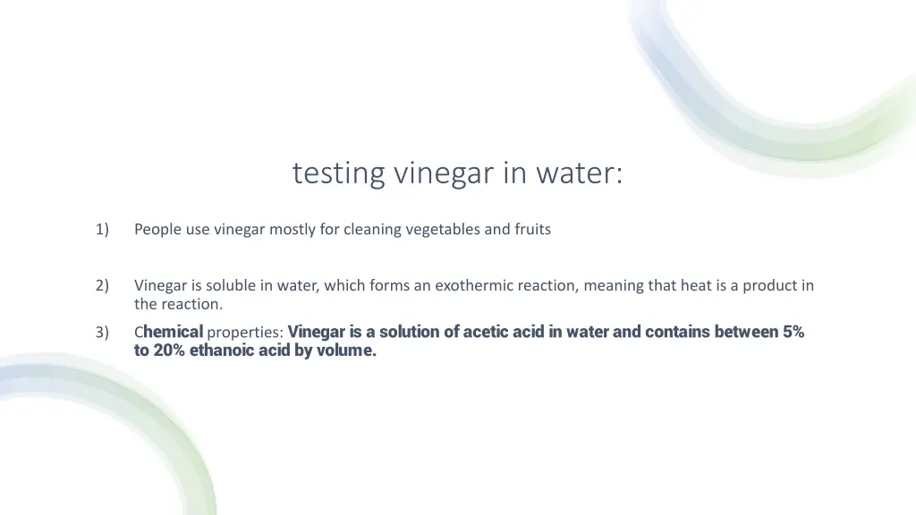 testing vinegar in water