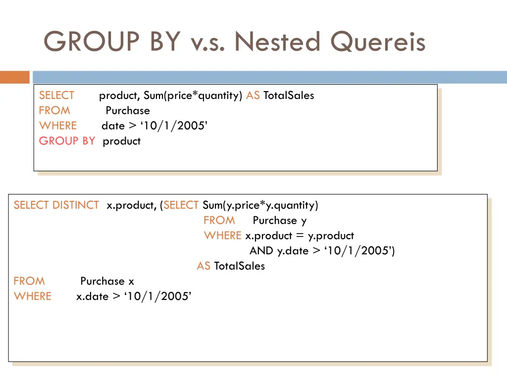 group by v s nested quereis