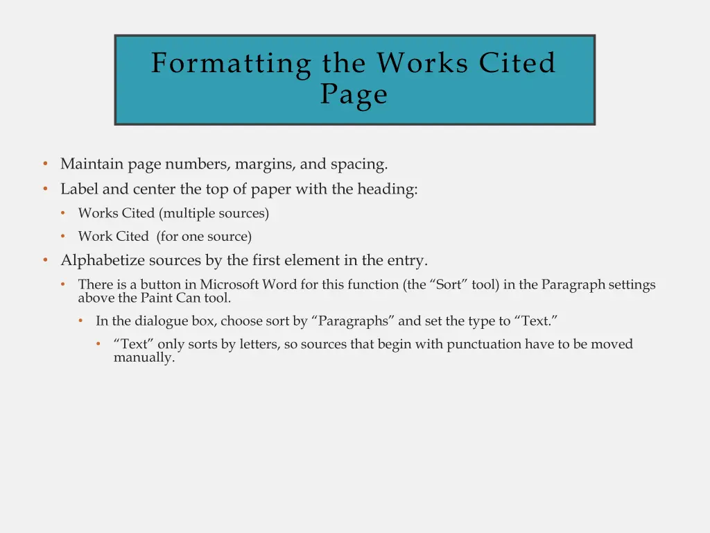 formatting the works cited page