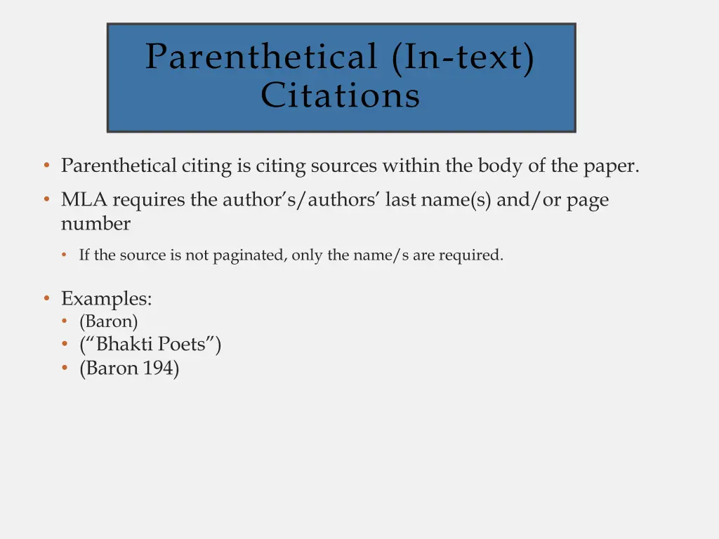 parenthetical in text citations