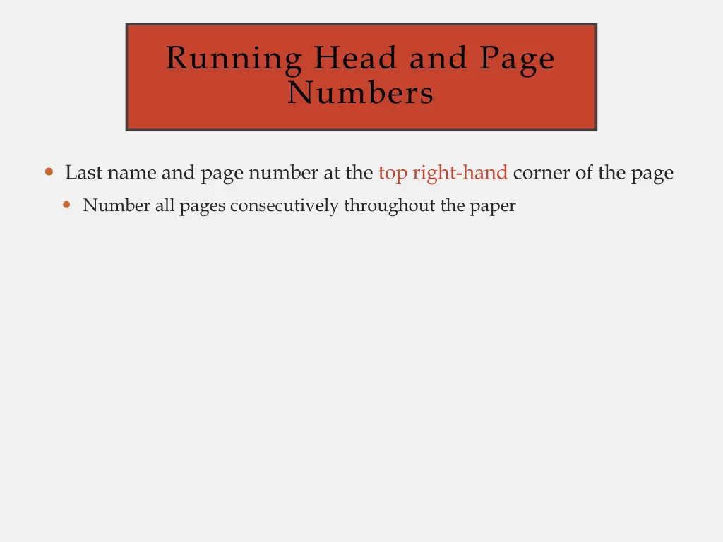 running head and page numbers