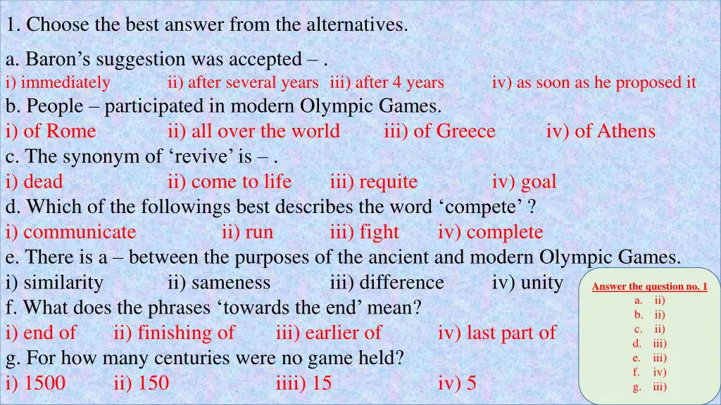 1 choose the best answer from the alternatives