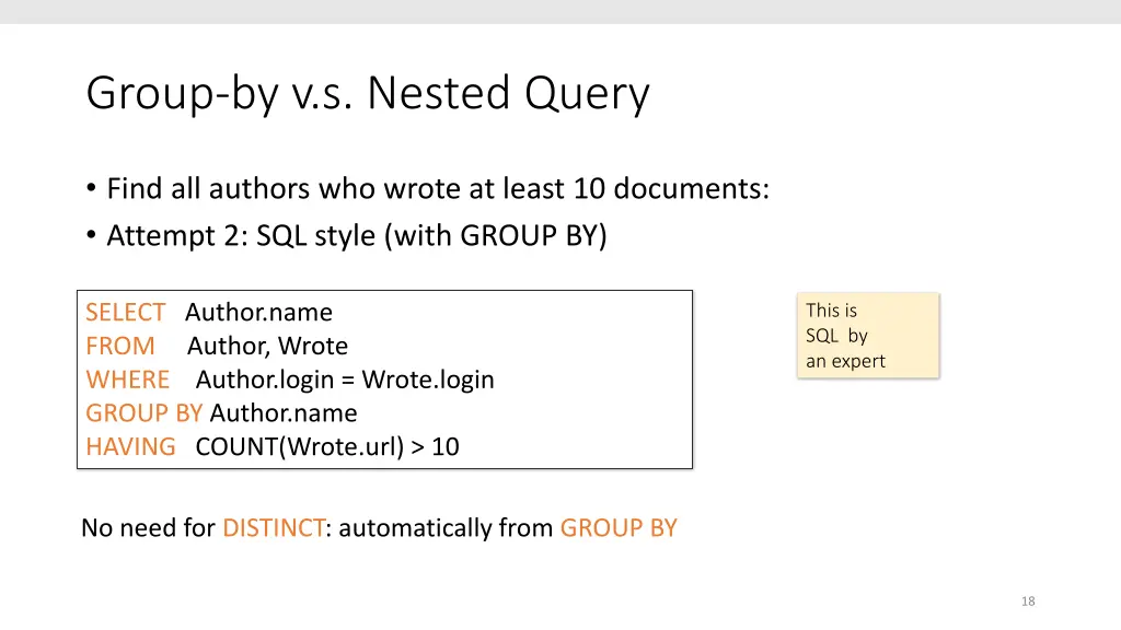 group by v s nested query 1