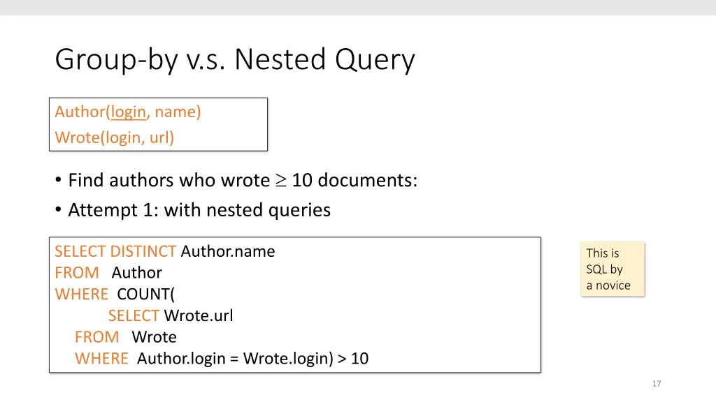 group by v s nested query