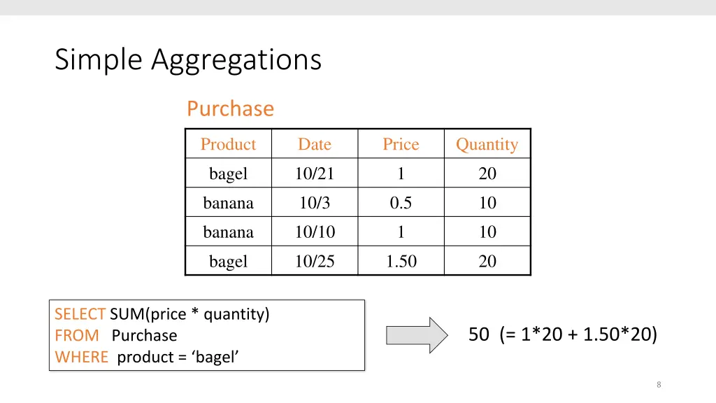 simple aggregations