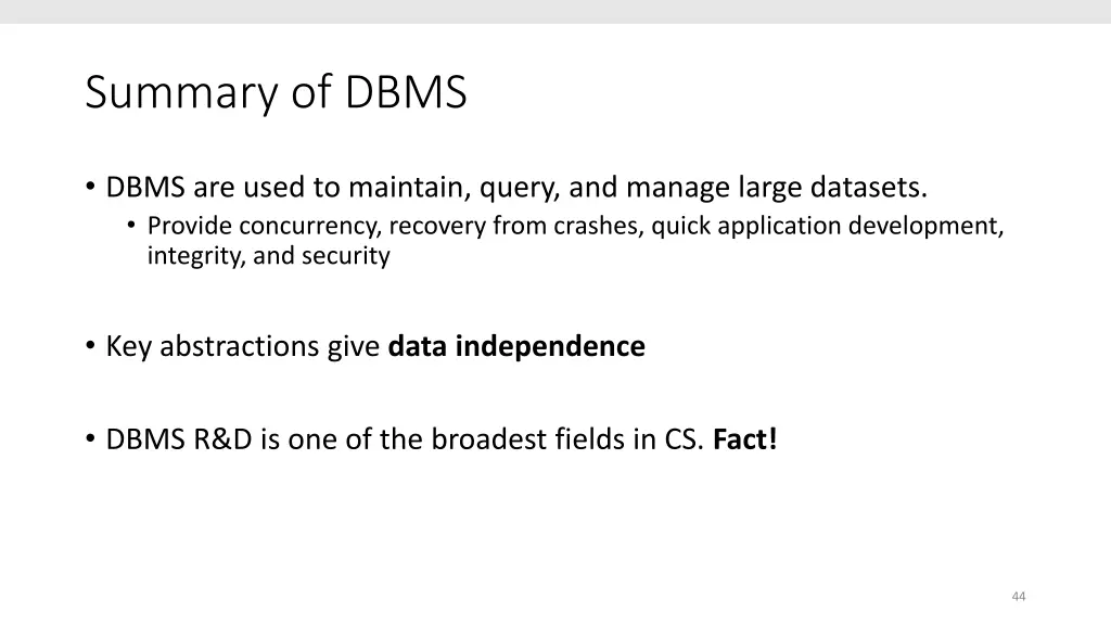 summary of dbms