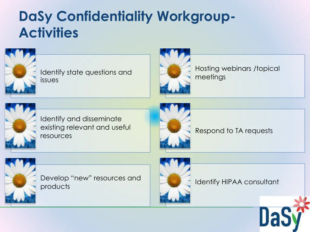 dasy confidentiality workgroup activities