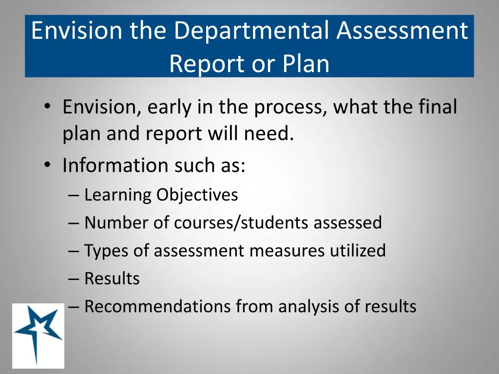 envision the departmental assessment report