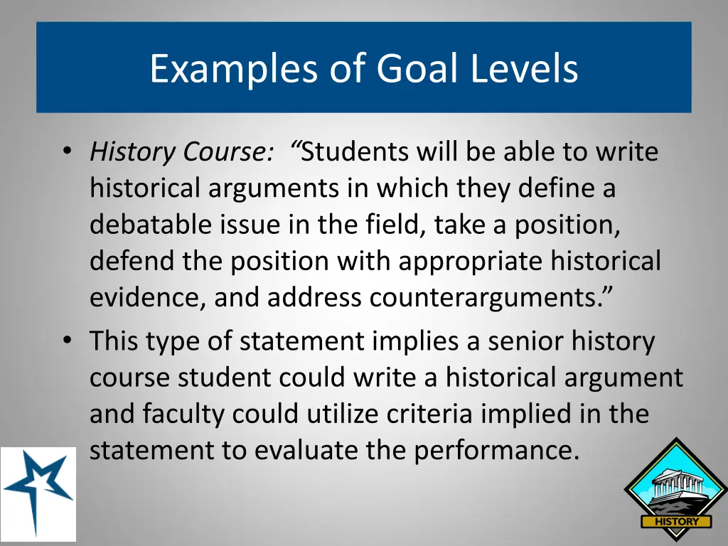 examples of goal levels 1