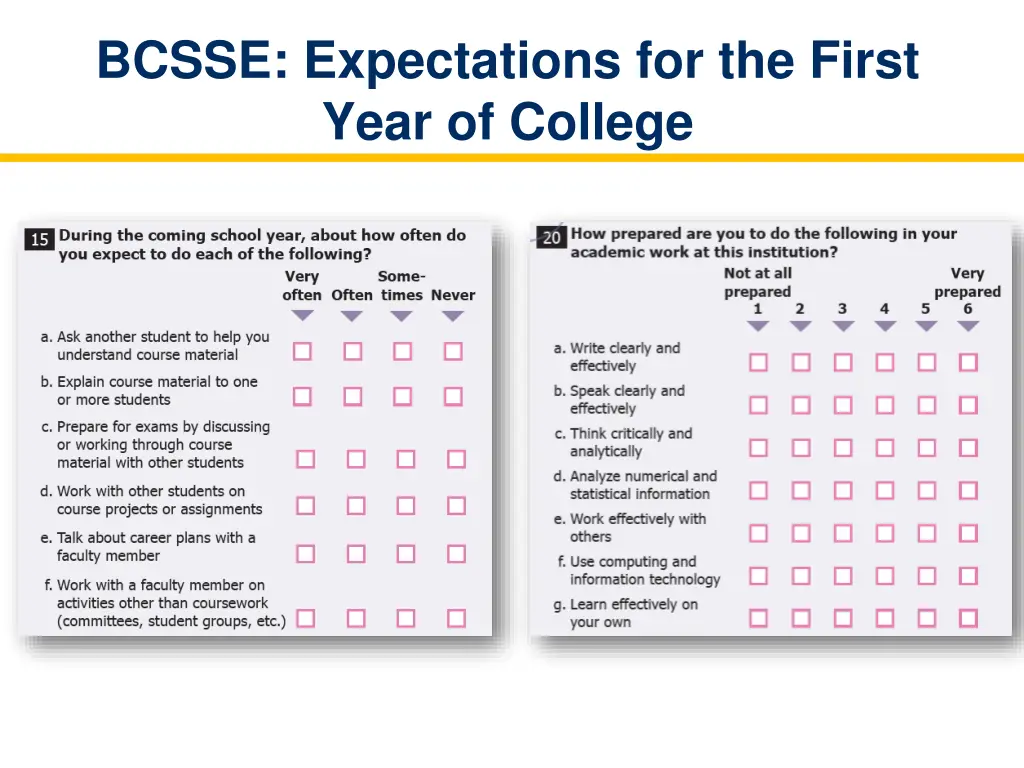 bcsse expectations for the first year of college