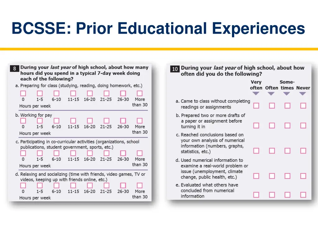 bcsse prior educational experiences